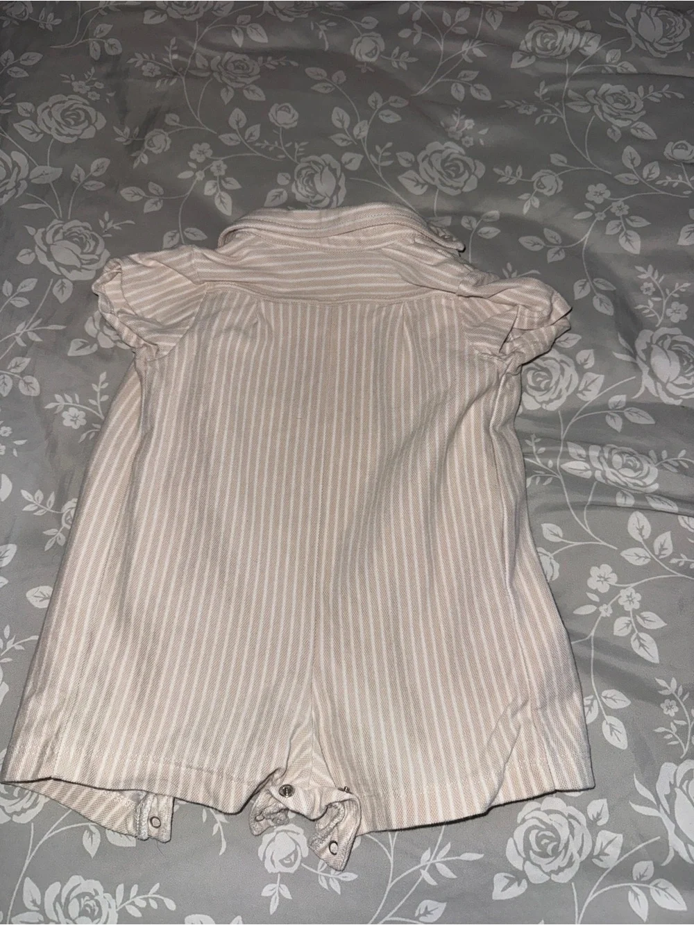 Little Me Beige and White Striped Puppy One-Piece